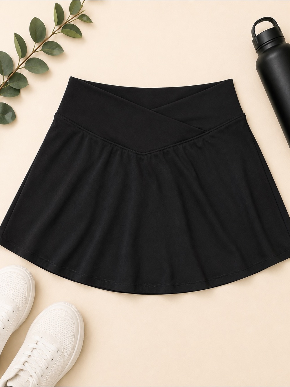 Black Crossover Waist Athletic Tennis Skort Built In Shorts Halara Style